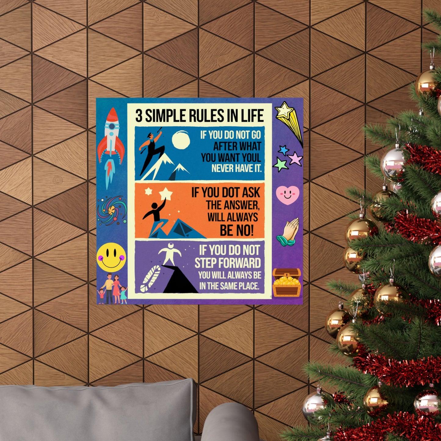 3 Simple Rules in Life Motivational Poster for Kids- Inspiring Life Rules