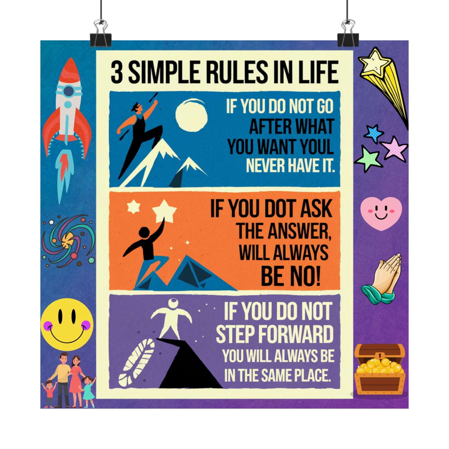 3 Simple Rules in Life Motivational Poster for Kids- Inspiring Life Rules