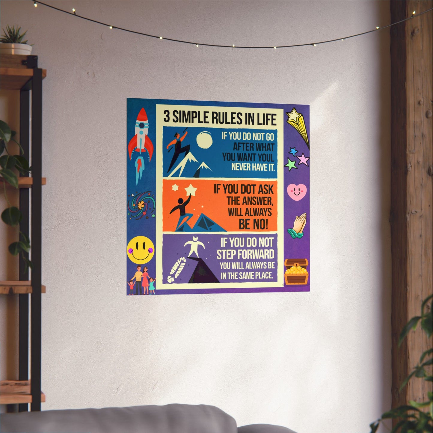 3 Simple Rules in Life Motivational Poster for Kids- Inspiring Life Rules