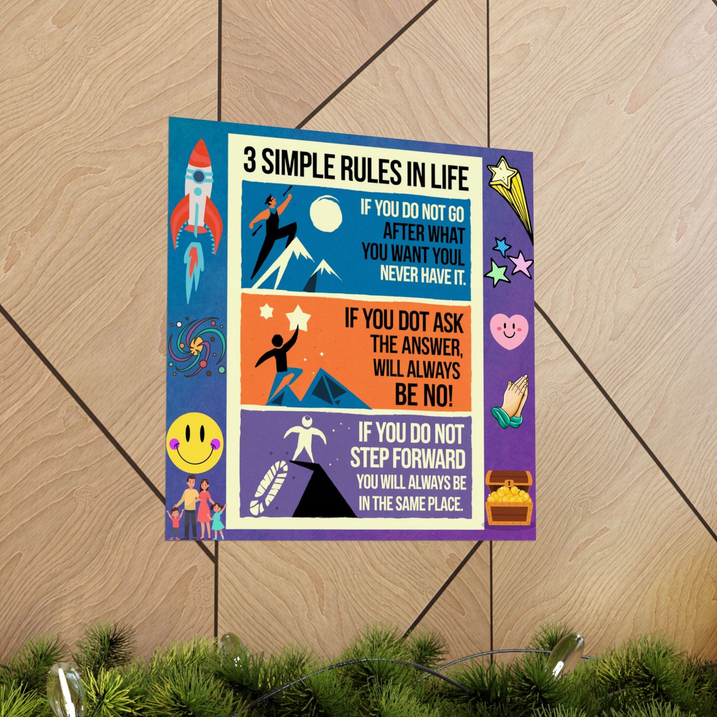 3 Simple Rules in Life Motivational Poster for Kids- Inspiring Life Rules