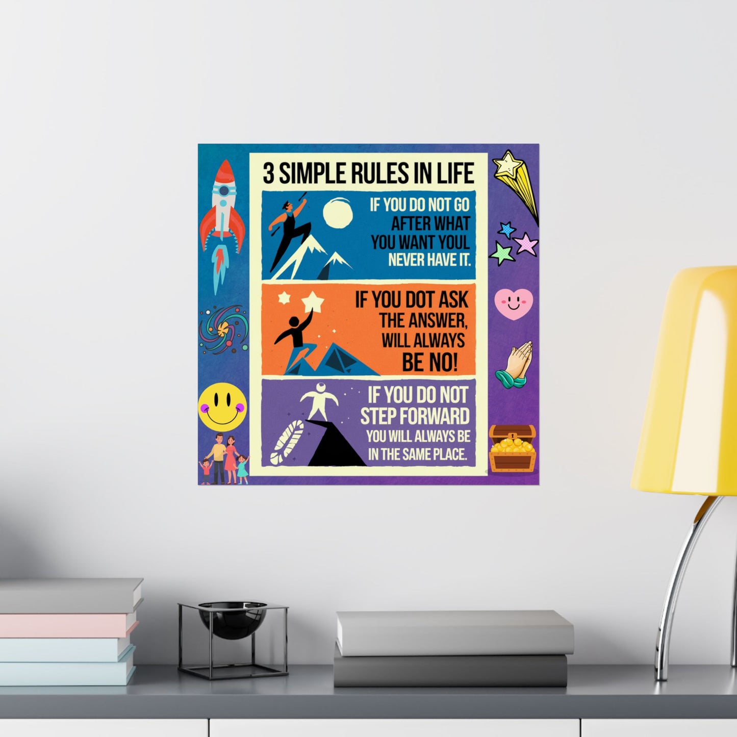 3 Simple Rules in Life Motivational Poster for Kids- Inspiring Life Rules