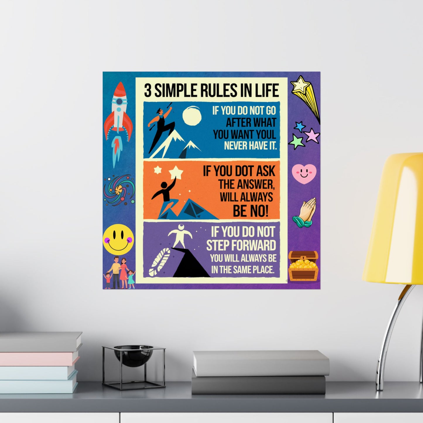 3 Simple Rules in Life Motivational Poster for Kids- Inspiring Life Rules