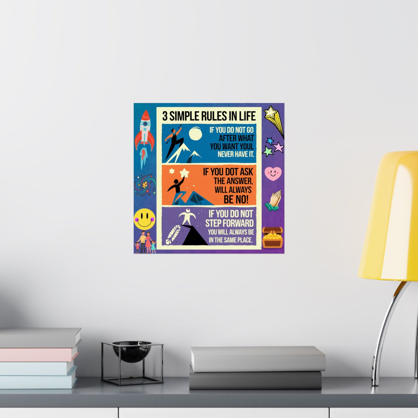 3 Simple Rules in Life Motivational Poster for Kids- Inspiring Life Rules