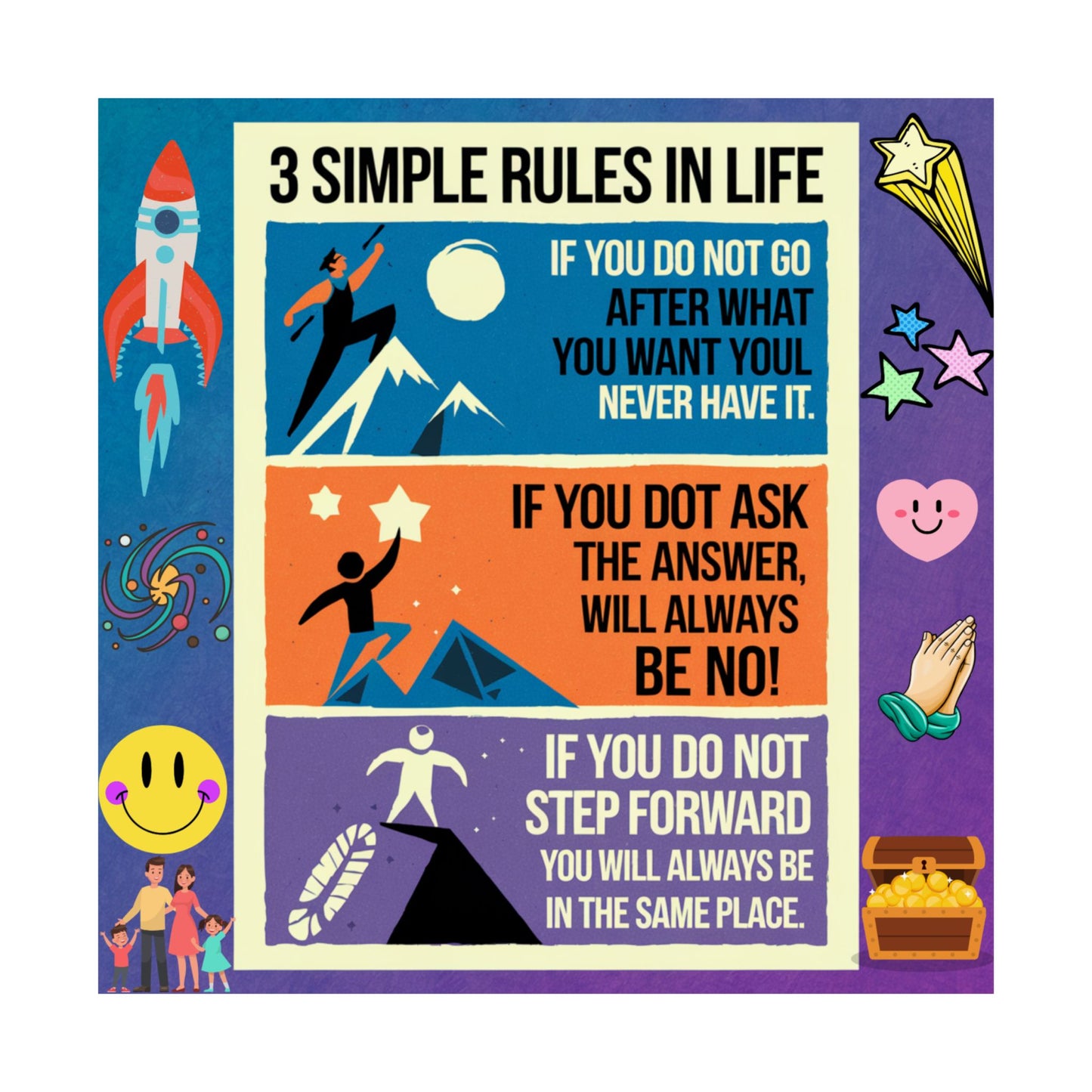 3 Simple Rules in Life Motivational Poster for Kids- Inspiring Life Rules