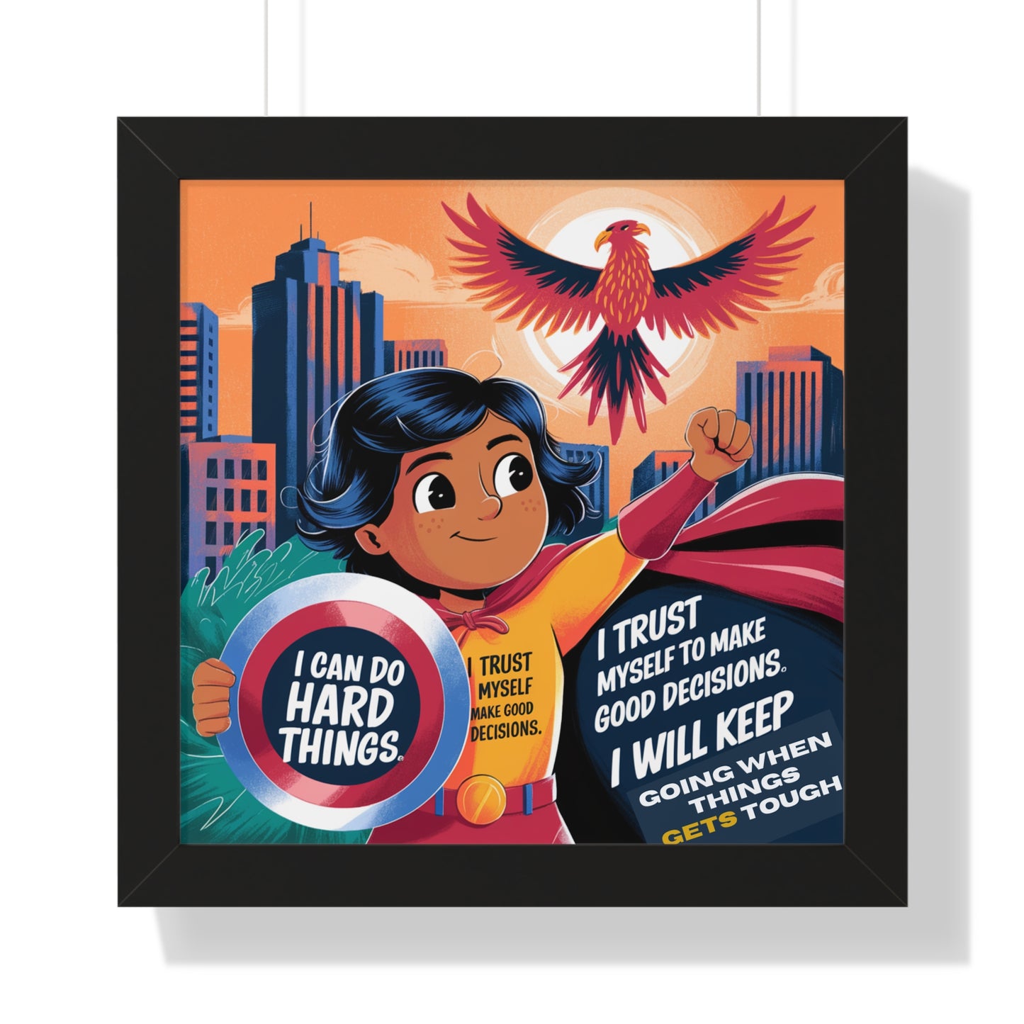 Superhero Confidence Framed Horizontal Poster for Kids- "I Can Do Hard Things" Inspirational Artwork