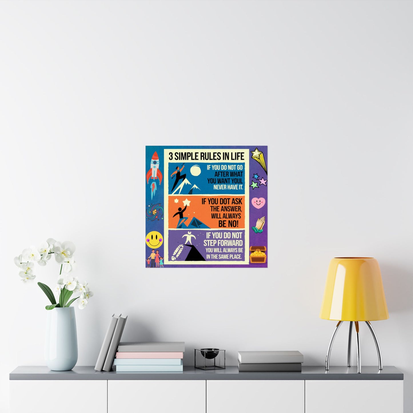 3 Simple Rules in Life Motivational Poster for Kids- Inspiring Life Rules