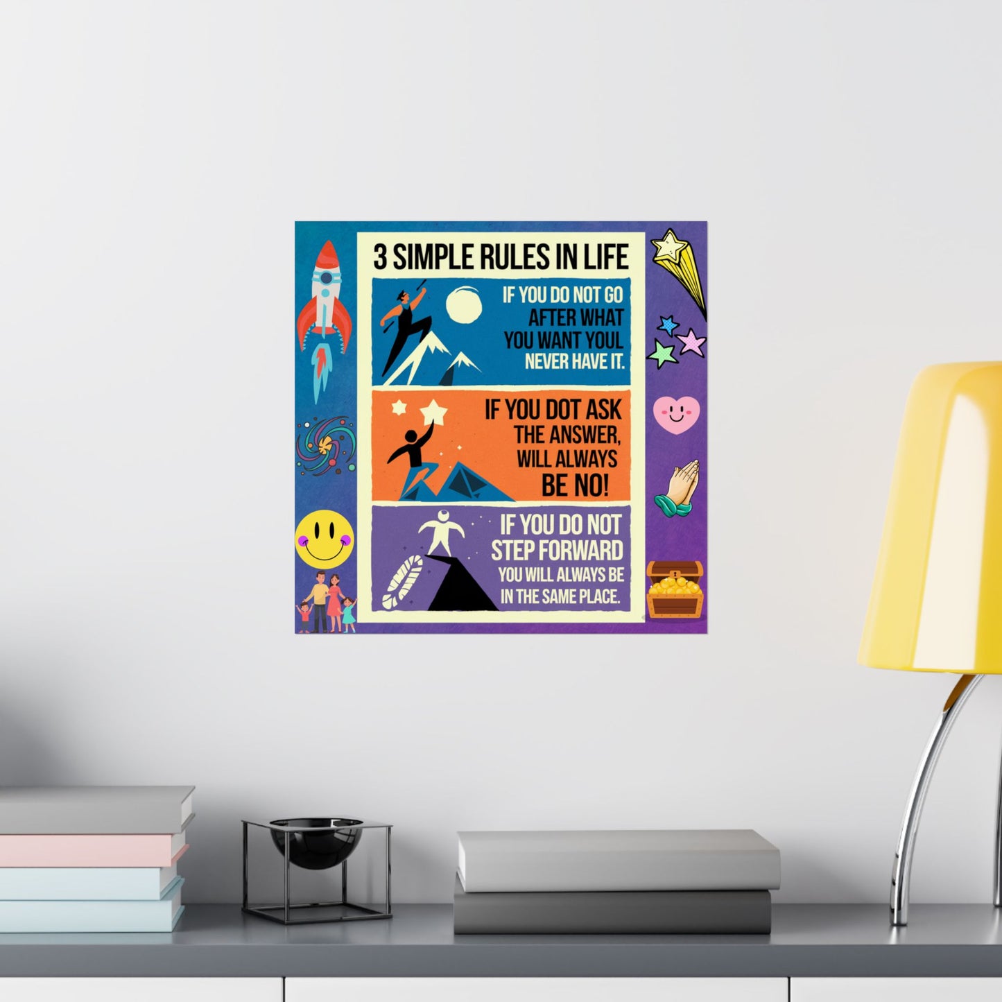 3 Simple Rules in Life Motivational Poster for Kids- Inspiring Life Rules