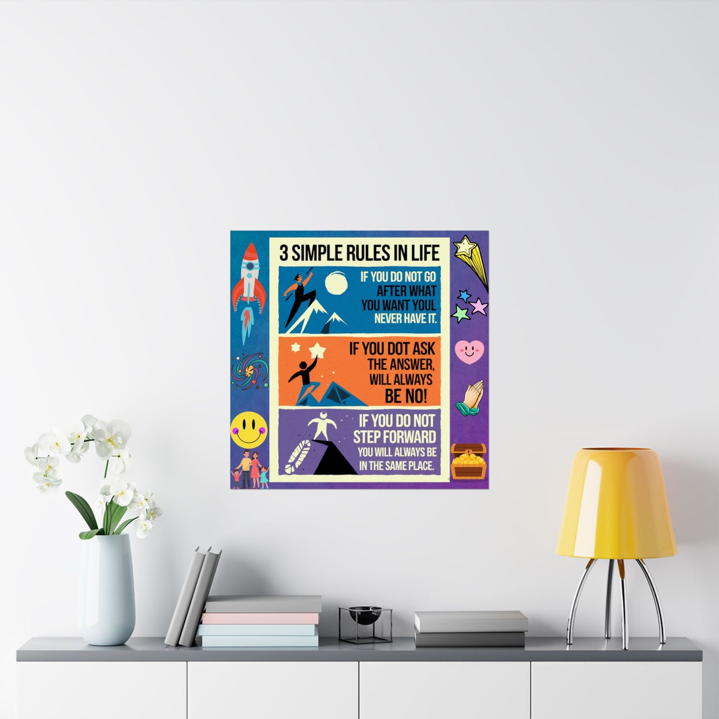 3 Simple Rules in Life Motivational Poster for Kids- Inspiring Life Rules