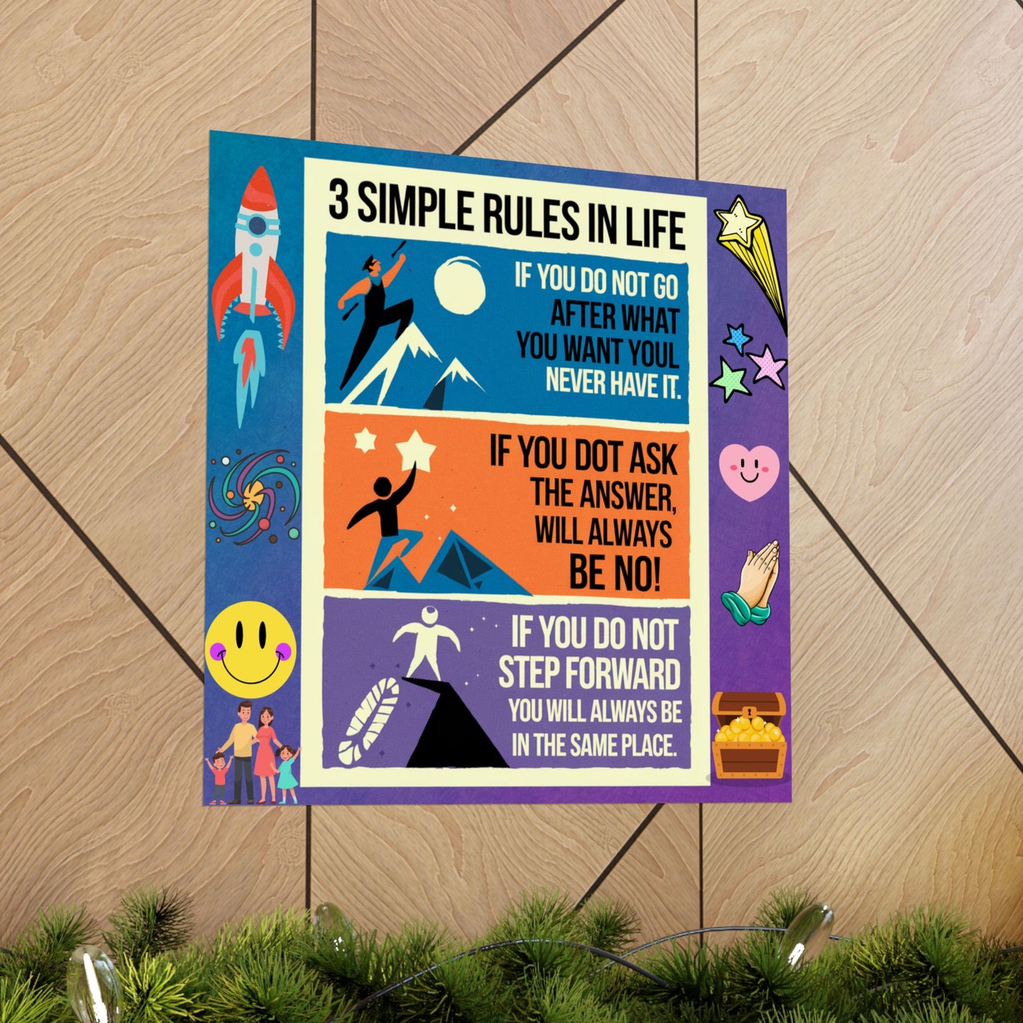3 Simple Rules in Life Motivational Poster for Kids- Inspiring Life Rules