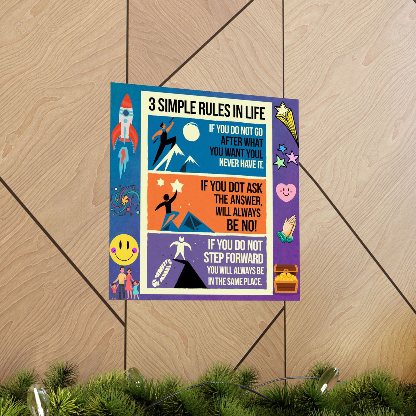 3 Simple Rules in Life Motivational Poster for Kids- Inspiring Life Rules
