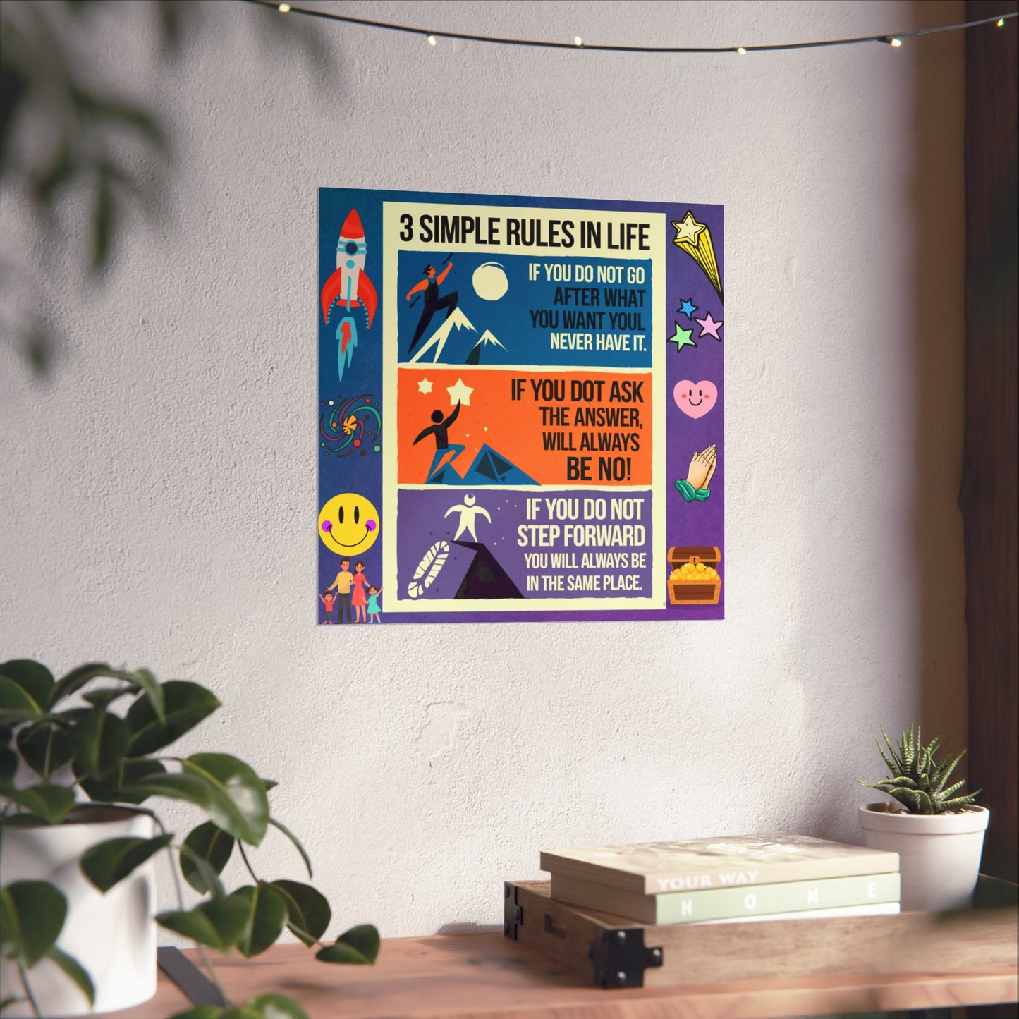 3 Simple Rules in Life Motivational Poster for Kids- Inspiring Life Rules