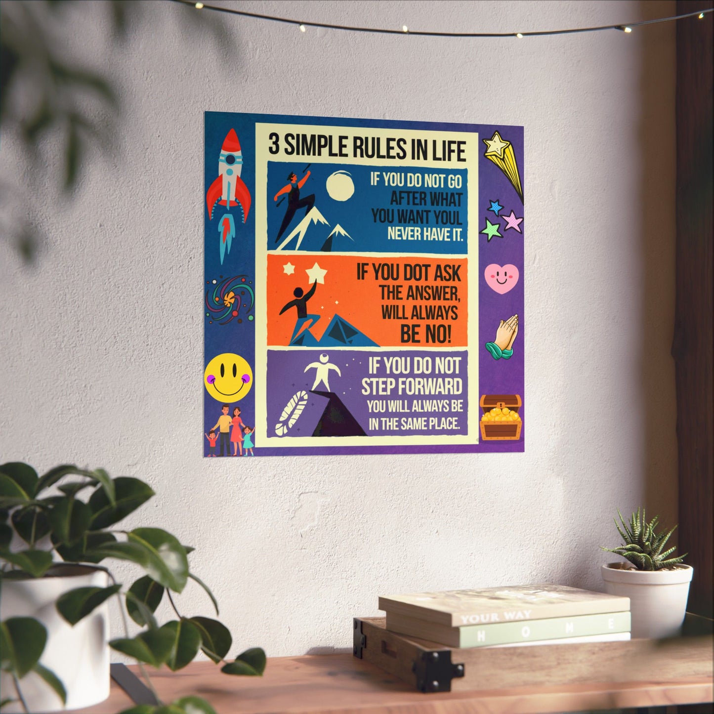 3 Simple Rules in Life Motivational Poster for Kids- Inspiring Life Rules