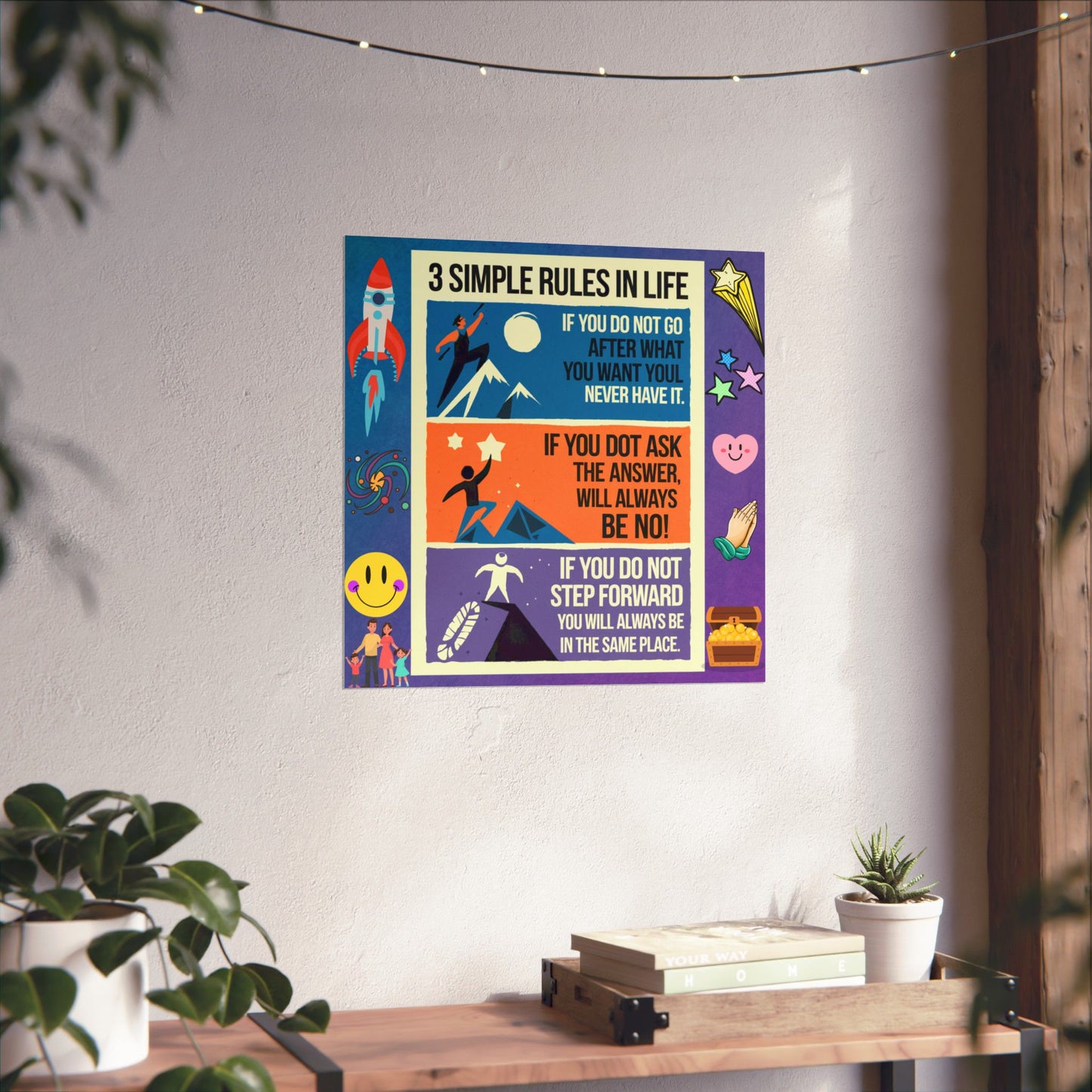 3 Simple Rules in Life Motivational Poster for Kids- Inspiring Life Rules