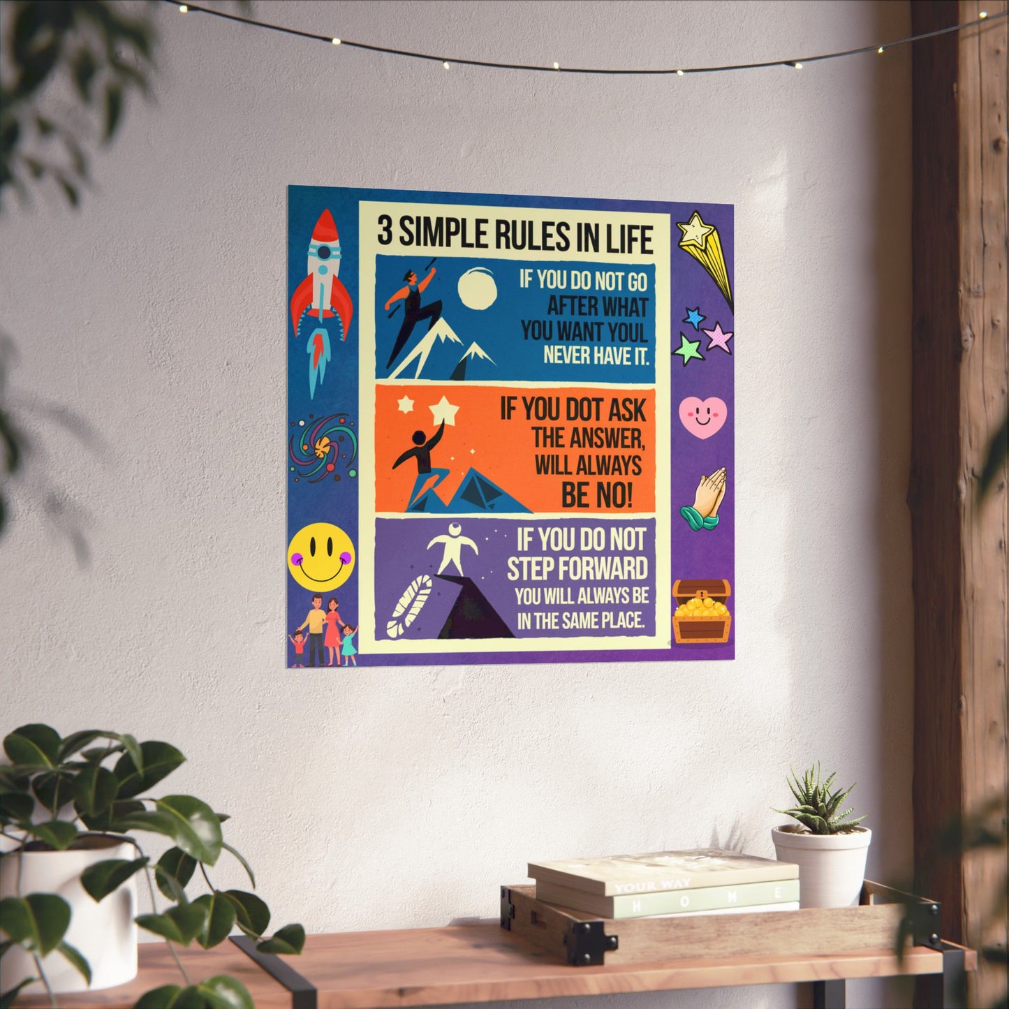 3 Simple Rules in Life Motivational Poster for Kids- Inspiring Life Rules
