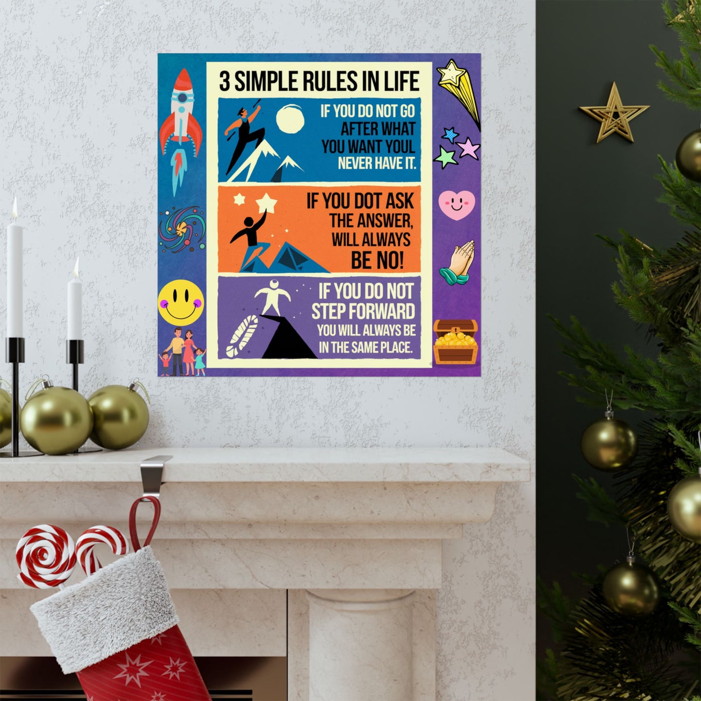 3 Simple Rules in Life Motivational Poster for Kids- Inspiring Life Rules