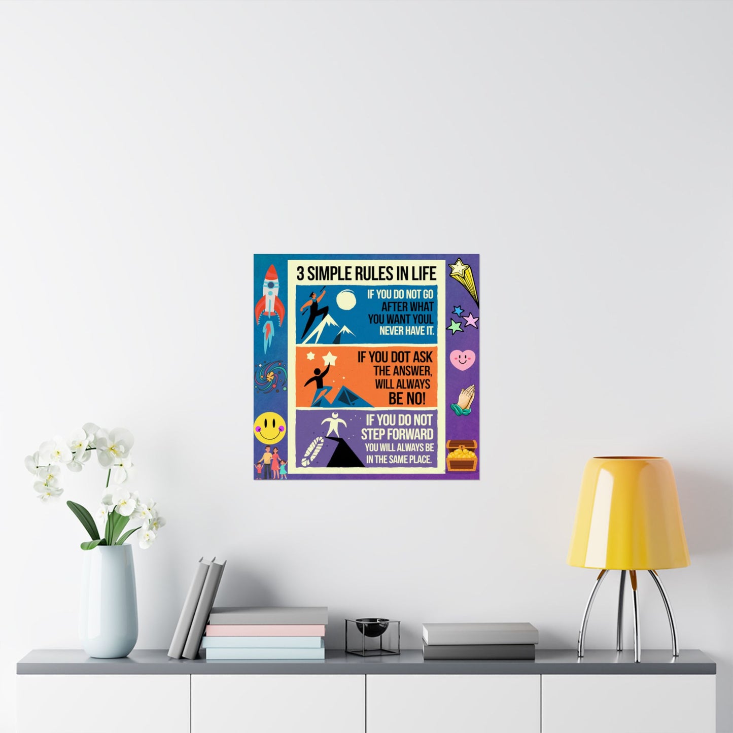 3 Simple Rules in Life Motivational Poster for Kids- Inspiring Life Rules