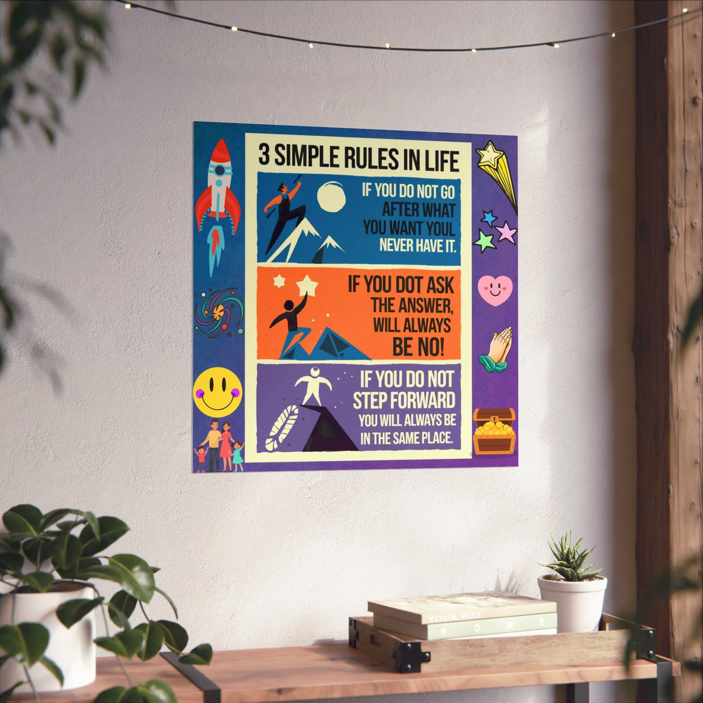 3 Simple Rules in Life Motivational Poster for Kids- Inspiring Life Rules
