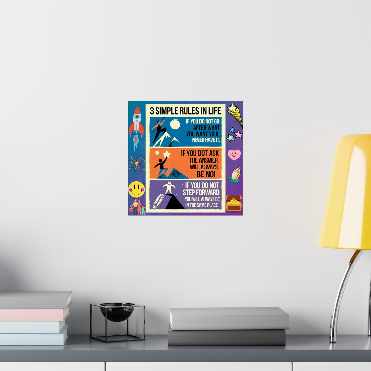 3 Simple Rules in Life Motivational Poster for Kids- Inspiring Life Rules