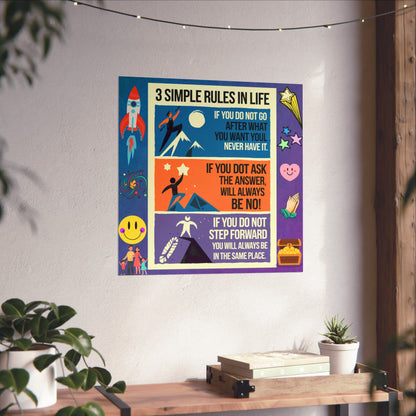 3 Simple Rules in Life Motivational Poster for Kids- Inspiring Life Rules