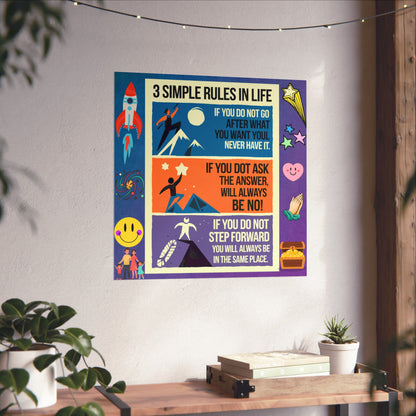 3 Simple Rules in Life Motivational Poster for Kids- Inspiring Life Rules